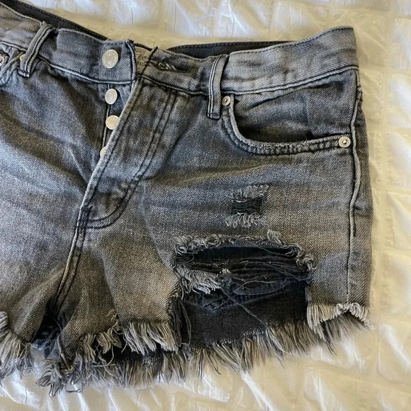 Free People Gray Distressed Denim Shorts - Picture 2 of 7